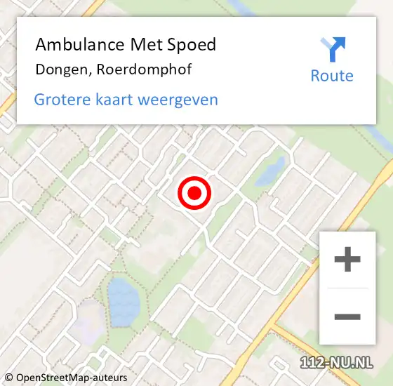 Locatie op kaart van de 112 melding: Ambulance Met Spoed Naar Dongen, Roerdomphof op 11 augustus 2018 16:06