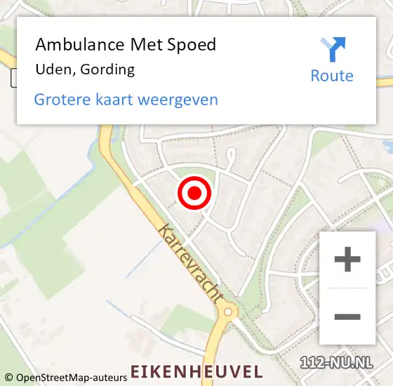 Locatie op kaart van de 112 melding: Ambulance Met Spoed Naar Uden, Gording op 11 augustus 2018 16:48