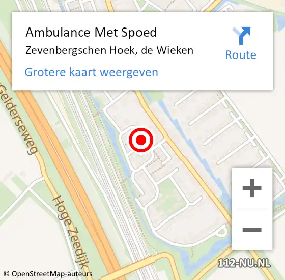 Locatie op kaart van de 112 melding: Ambulance Met Spoed Naar Zevenbergschen Hoek, de Wieken op 11 augustus 2018 17:29