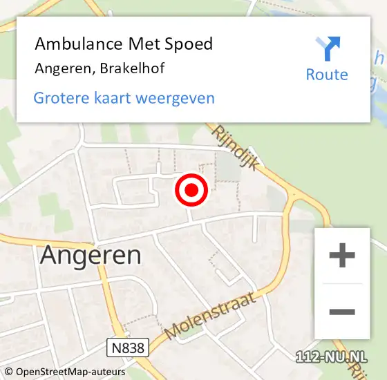 Locatie op kaart van de 112 melding: Ambulance Met Spoed Naar Angeren, Brakelhof op 11 augustus 2018 18:08