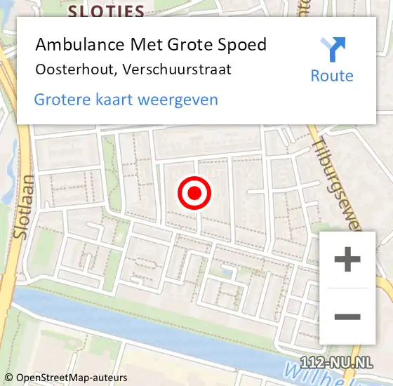 Locatie op kaart van de 112 melding: Ambulance Met Grote Spoed Naar Oosterhout, Verschuurstraat op 11 augustus 2018 18:30