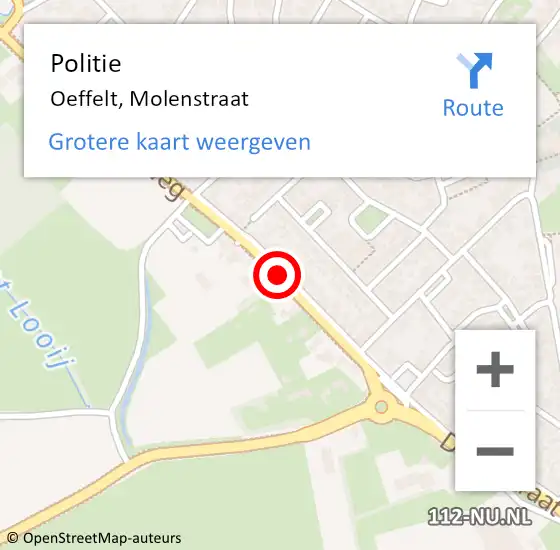 Locatie op kaart van de 112 melding: Politie Oeffelt, Molenstraat op 11 augustus 2018 18:50