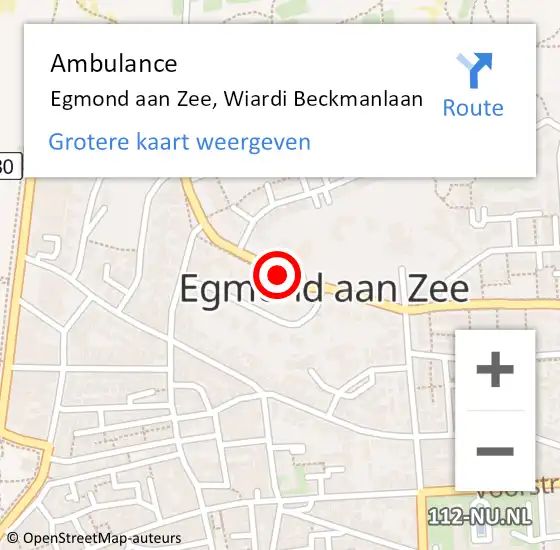 Locatie op kaart van de 112 melding: Ambulance Egmond aan Zee, Wiardi Beckmanlaan op 11 augustus 2018 19:11