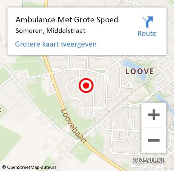 Locatie op kaart van de 112 melding: Ambulance Met Grote Spoed Naar Someren, Middelstraat op 11 augustus 2018 19:12
