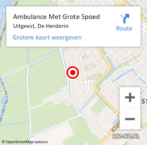 Locatie op kaart van de 112 melding: Ambulance Met Grote Spoed Naar Uitgeest, De Herderin op 11 augustus 2018 19:55