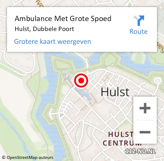 Locatie op kaart van de 112 melding: Ambulance Met Grote Spoed Naar Hulst, Dubbele Poort op 11 augustus 2018 20:08