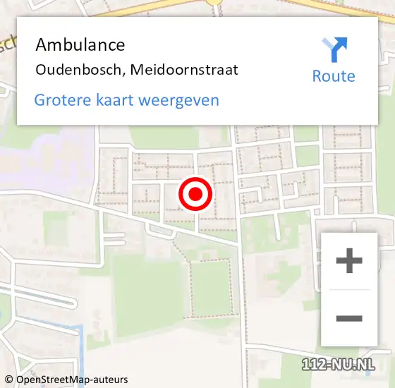 Locatie op kaart van de 112 melding: Ambulance Oudenbosch, Meidoornstraat op 11 augustus 2018 20:49