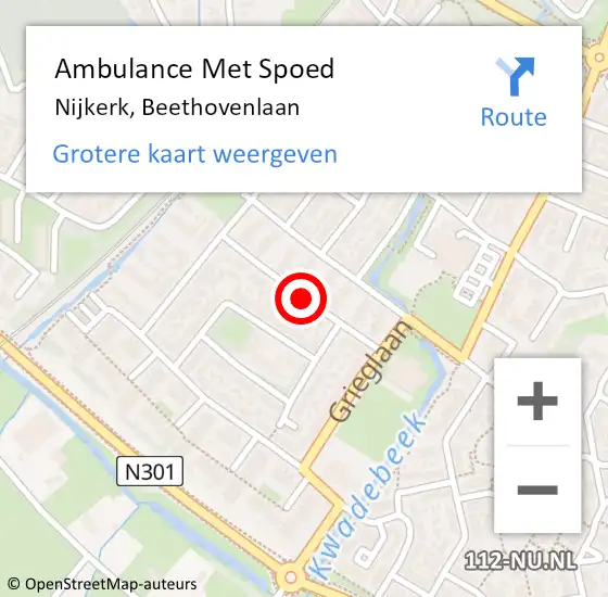 Locatie op kaart van de 112 melding: Ambulance Met Spoed Naar Nijkerk, Beethovenlaan op 11 augustus 2018 20:57