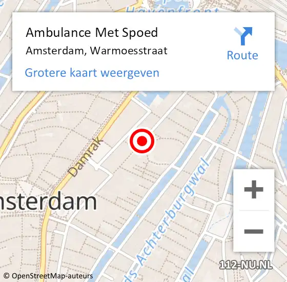 Locatie op kaart van de 112 melding: Ambulance Met Spoed Naar Amsterdam, Warmoesstraat op 11 augustus 2018 21:02
