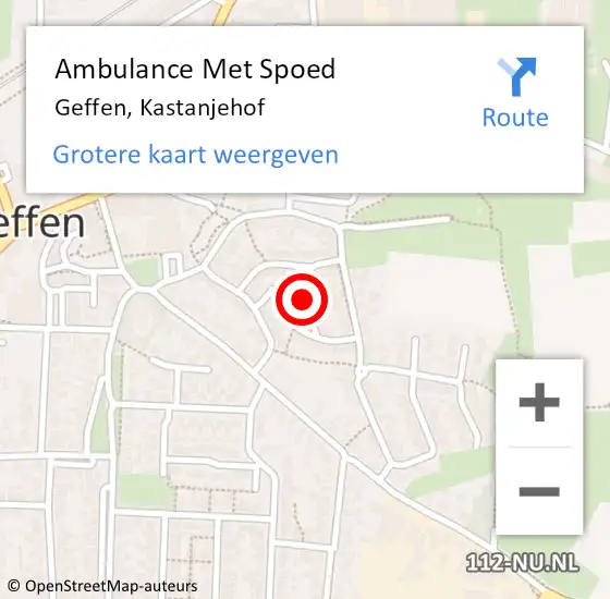 Locatie op kaart van de 112 melding: Ambulance Met Spoed Naar Geffen, Kastanjehof op 11 augustus 2018 21:35