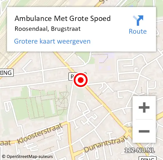 Locatie op kaart van de 112 melding: Ambulance Met Grote Spoed Naar Roosendaal, Brugstraat op 11 augustus 2018 21:46