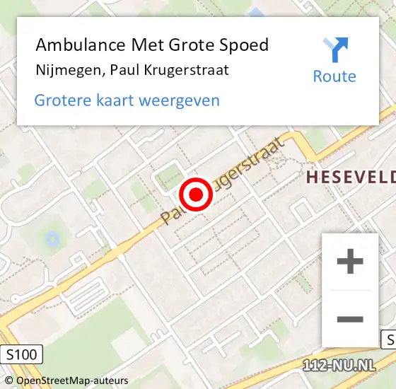 Locatie op kaart van de 112 melding: Ambulance Met Grote Spoed Naar Nijmegen, Paul Krugerstraat op 11 augustus 2018 21:48