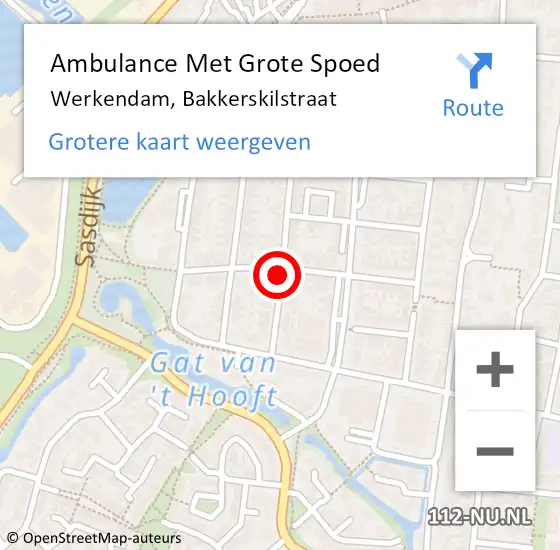 Locatie op kaart van de 112 melding: Ambulance Met Grote Spoed Naar Werkendam, Bakkerskilstraat op 11 augustus 2018 22:21