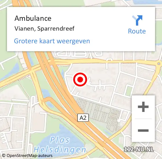 Locatie op kaart van de 112 melding: Ambulance Vianen, Sparrendreef op 11 augustus 2018 22:43