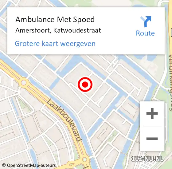 Locatie op kaart van de 112 melding: Ambulance Met Spoed Naar Amersfoort, Katwoudestraat op 12 augustus 2018 00:11