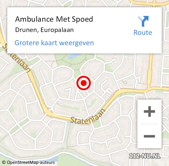 Locatie op kaart van de 112 melding: Ambulance Met Spoed Naar Drunen, Europalaan op 12 augustus 2018 00:33