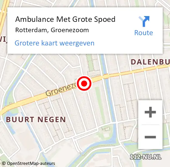 Locatie op kaart van de 112 melding: Ambulance Met Grote Spoed Naar Rotterdam, Groenezoom op 12 augustus 2018 00:38