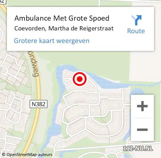 Locatie op kaart van de 112 melding: Ambulance Met Grote Spoed Naar Coevorden, Martha de Reigerstraat op 12 augustus 2018 01:43