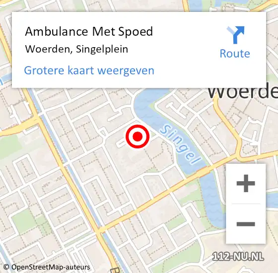 Locatie op kaart van de 112 melding: Ambulance Met Spoed Naar Woerden, Singelplein op 12 augustus 2018 02:19