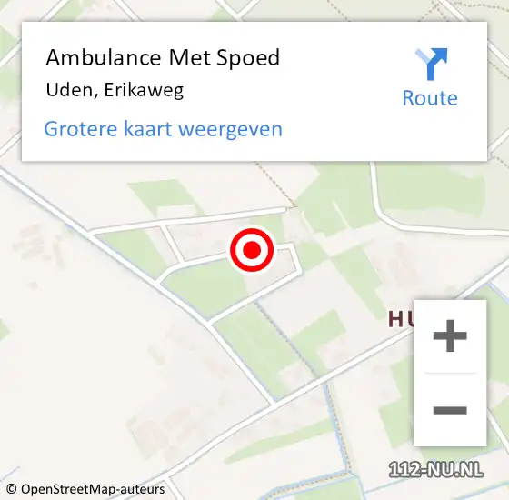 Locatie op kaart van de 112 melding: Ambulance Met Spoed Naar Uden, Erikaweg op 12 augustus 2018 02:38