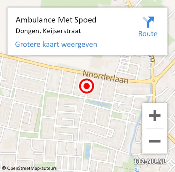 Locatie op kaart van de 112 melding: Ambulance Met Spoed Naar Dongen, Keijserstraat op 12 augustus 2018 02:56