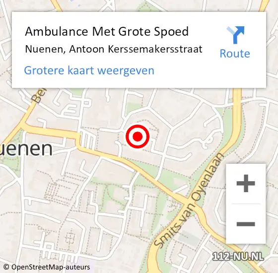 Locatie op kaart van de 112 melding: Ambulance Met Grote Spoed Naar Nuenen, Antoon Kerssemakersstraat op 12 augustus 2018 02:59