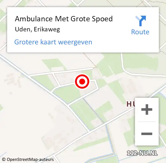 Locatie op kaart van de 112 melding: Ambulance Met Grote Spoed Naar Uden, Erikaweg op 12 augustus 2018 03:29