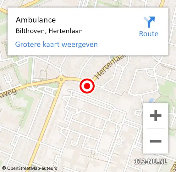 Locatie op kaart van de 112 melding: Ambulance Bilthoven, Hertenlaan op 12 augustus 2018 04:20