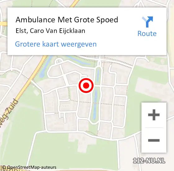 Locatie op kaart van de 112 melding: Ambulance Met Grote Spoed Naar Elst, Caro Van Eijcklaan op 12 augustus 2018 04:55