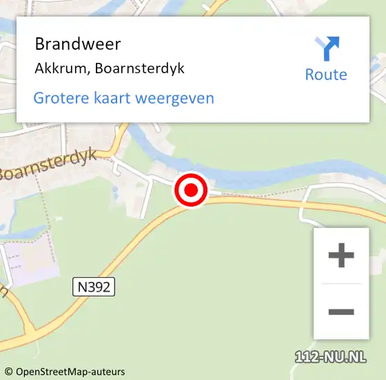 Locatie op kaart van de 112 melding: Brandweer Akkrum, Boarnsterdyk op 12 augustus 2018 05:12