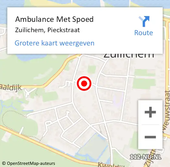 Locatie op kaart van de 112 melding: Ambulance Met Spoed Naar Zuilichem, Pieckstraat op 12 augustus 2018 07:27