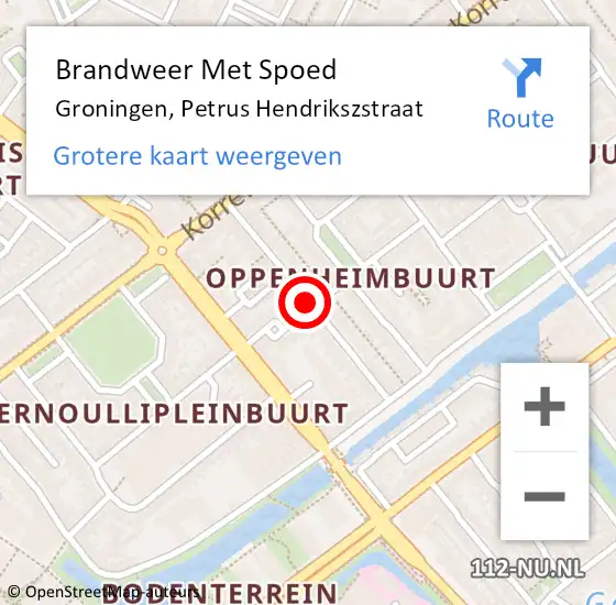 Locatie op kaart van de 112 melding: Brandweer Met Spoed Naar Groningen, Petrus Hendrikszstraat op 12 augustus 2018 08:24