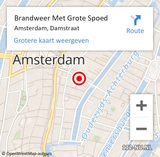 Locatie op kaart van de 112 melding: Brandweer Met Grote Spoed Naar Amsterdam, Damstraat op 12 augustus 2018 08:49