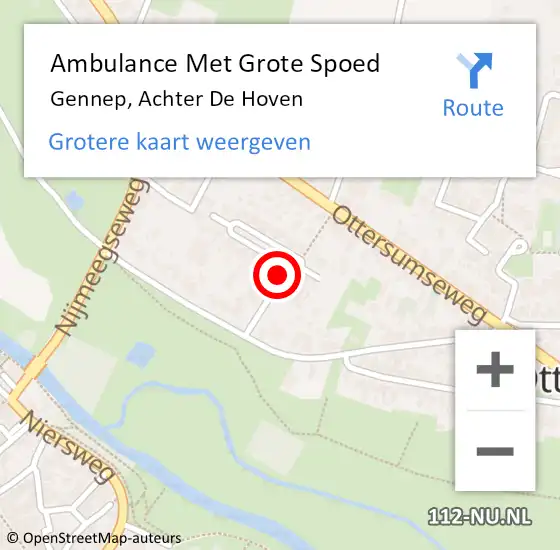 Locatie op kaart van de 112 melding: Ambulance Met Grote Spoed Naar Gennep, Achter De Hoven op 12 augustus 2018 09:46