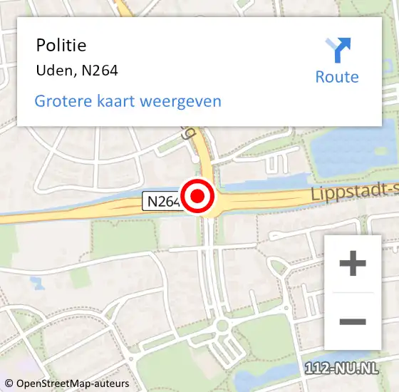 Locatie op kaart van de 112 melding: Politie Uden, N264 op 5 maart 2014 19:29