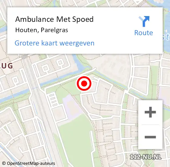 Locatie op kaart van de 112 melding: Ambulance Met Spoed Naar Houten, Parelgras op 12 augustus 2018 10:40