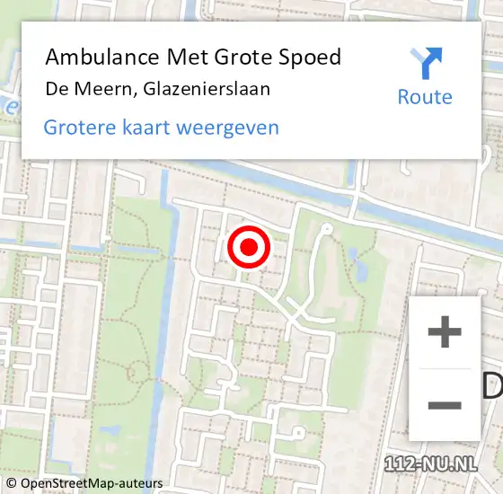 Locatie op kaart van de 112 melding: Ambulance Met Grote Spoed Naar De Meern, Glazenierslaan op 12 augustus 2018 11:12