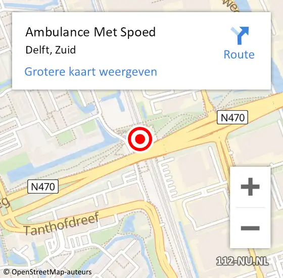 Locatie op kaart van de 112 melding: Ambulance Met Spoed Naar Delft, Zuid op 12 augustus 2018 11:32