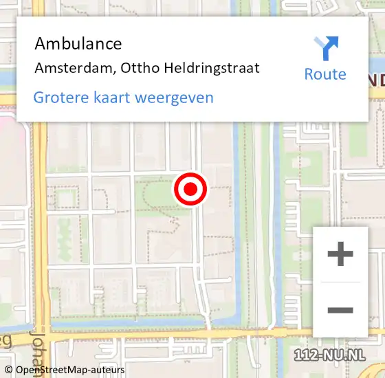 Locatie op kaart van de 112 melding: Ambulance Amsterdam, Ottho Heldringstraat op 12 augustus 2018 12:44