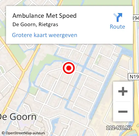 Locatie op kaart van de 112 melding: Ambulance Met Spoed Naar De Goorn, Rietgras op 12 augustus 2018 14:04