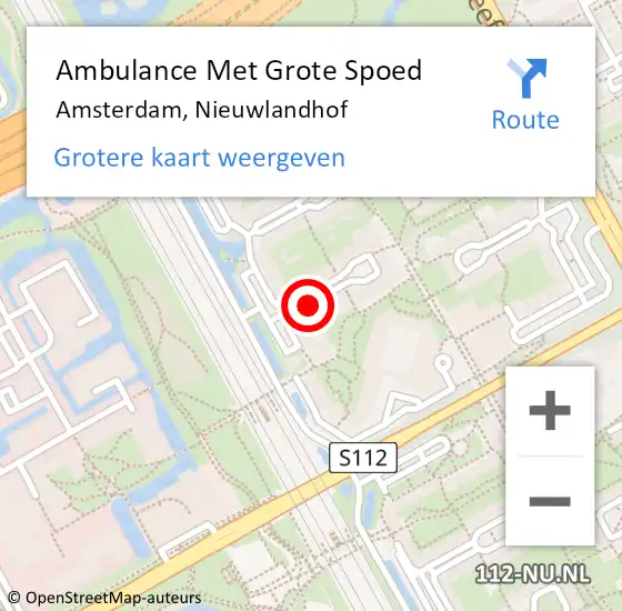 Locatie op kaart van de 112 melding: Ambulance Met Grote Spoed Naar Amsterdam, Nieuwlandhof op 12 augustus 2018 14:18