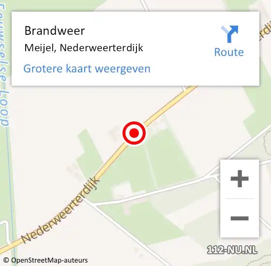 Locatie op kaart van de 112 melding: Brandweer Meijel, Nederweerterdijk op 12 augustus 2018 14:20