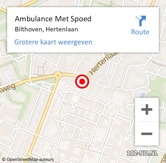 Locatie op kaart van de 112 melding: Ambulance Met Spoed Naar Bilthoven, Hertenlaan op 12 augustus 2018 14:56