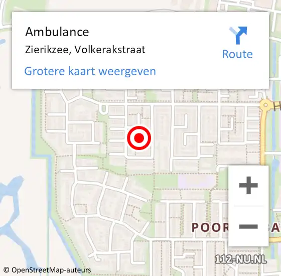 Locatie op kaart van de 112 melding: Ambulance Zierikzee, Volkerakstraat op 12 augustus 2018 16:07
