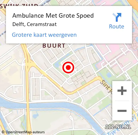 Locatie op kaart van de 112 melding: Ambulance Met Grote Spoed Naar Delft, Ceramstraat op 12 augustus 2018 16:33