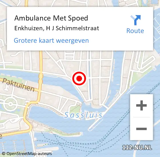 Locatie op kaart van de 112 melding: Ambulance Met Spoed Naar Enkhuizen, H J Schimmelstraat op 12 augustus 2018 16:52