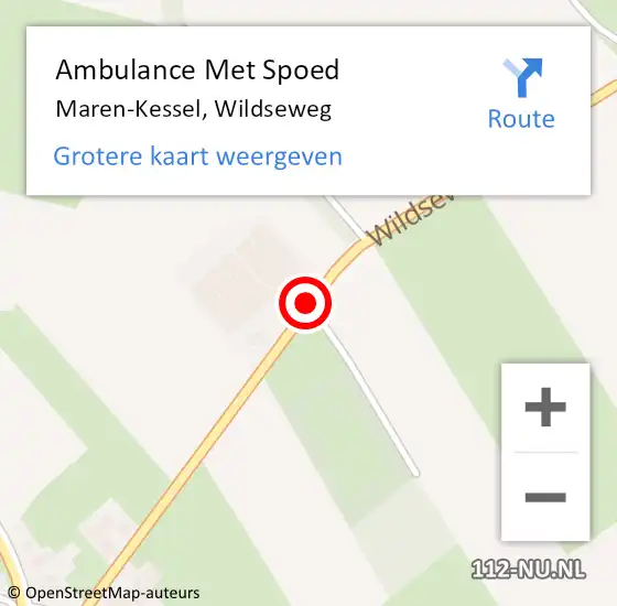 Locatie op kaart van de 112 melding: Ambulance Met Spoed Naar Maren-Kessel, Wildseweg op 12 augustus 2018 17:37