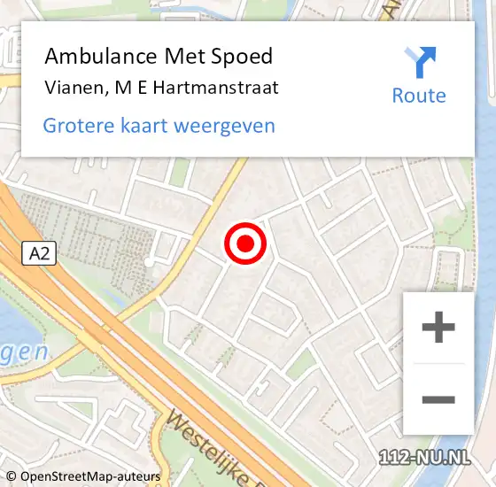 Locatie op kaart van de 112 melding: Ambulance Met Spoed Naar Vianen, M E Hartmanstraat op 12 augustus 2018 18:09