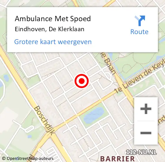 Locatie op kaart van de 112 melding: Ambulance Met Spoed Naar Eindhoven, De Klerklaan op 12 augustus 2018 18:35