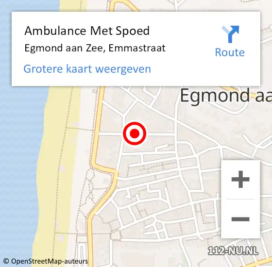 Locatie op kaart van de 112 melding: Ambulance Met Spoed Naar Egmond aan Zee, Emmastraat op 12 augustus 2018 18:56